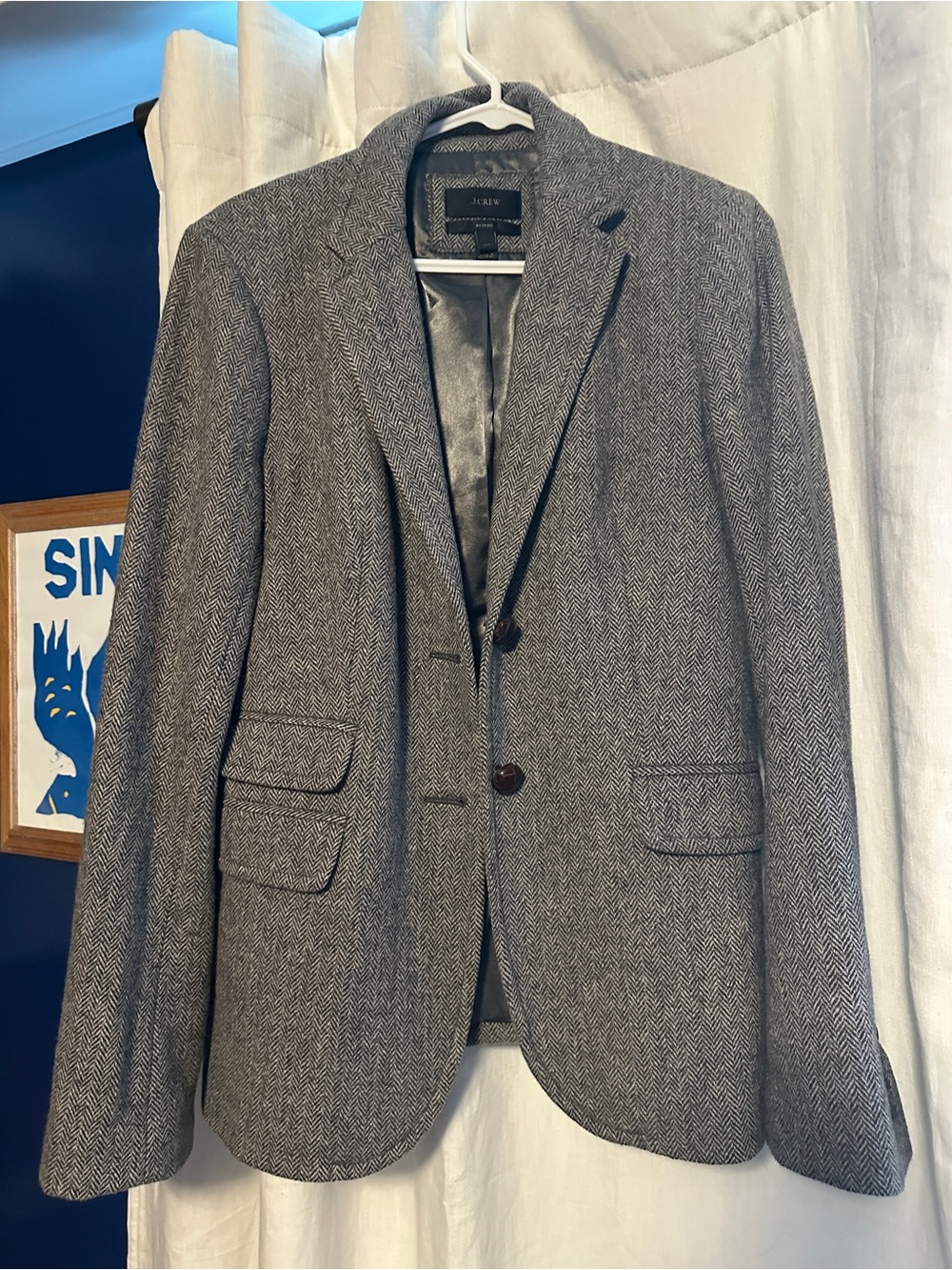 Jcrew Women’s Herringbone grey Wool Schoolboy Blazer